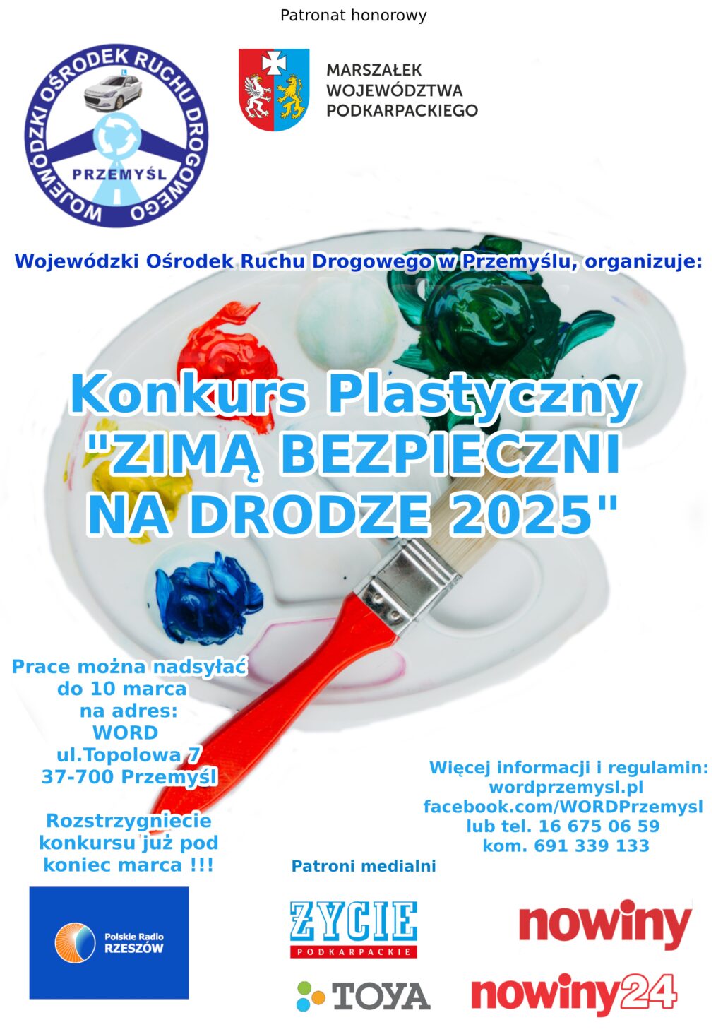 KONKURS PLASTYCZNY Zimą bezpieczni na drodze 2025 plakat