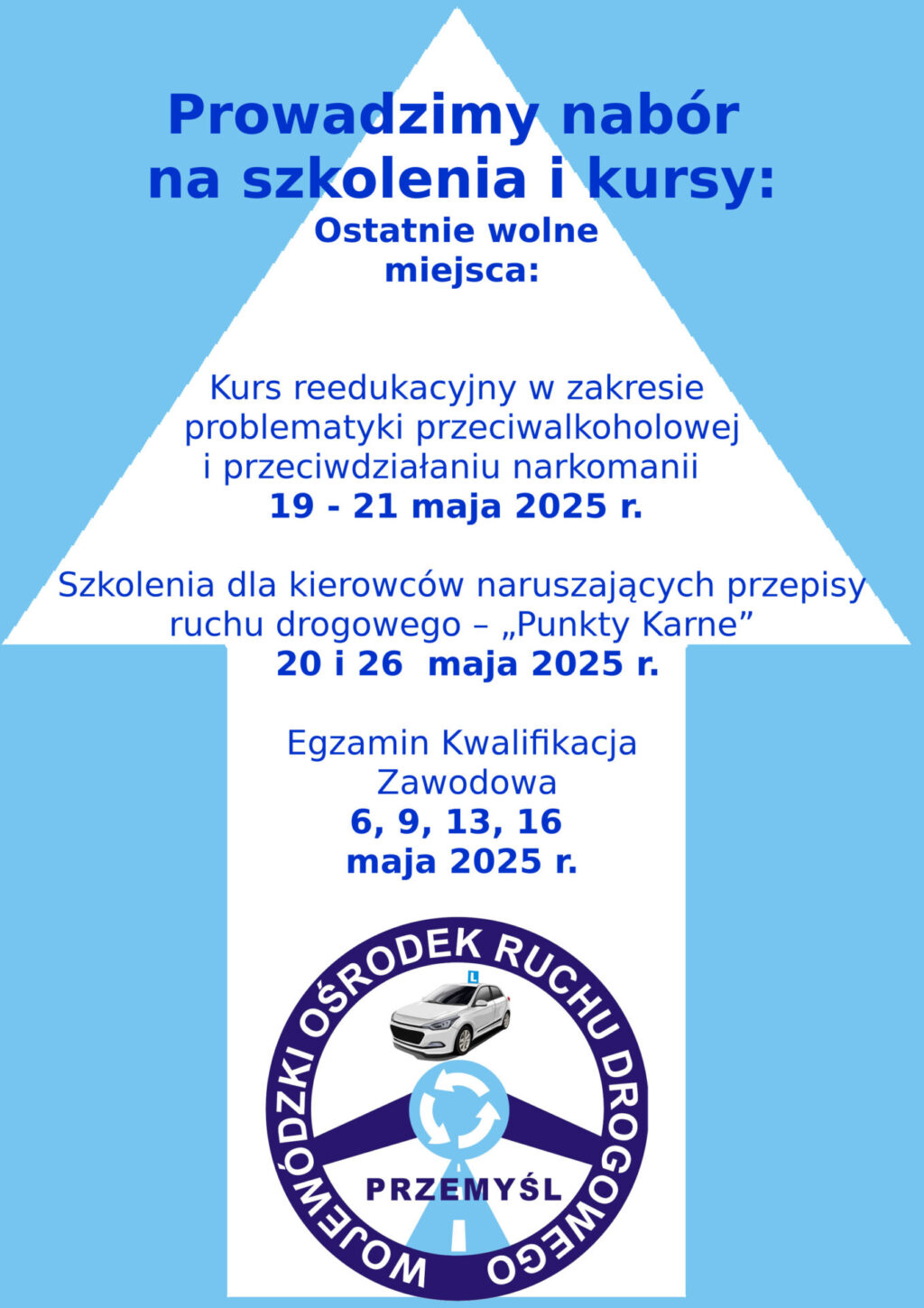 Prowadzimy nabór na szkolenia i kursy: Ostatnie wolne miejsca: Kurs reedukacyjny w zakresie problematyki przeciwalkoholowej i przeciwdziałaniu narkomanii 19 - 21 maja 2025 r. Szkolenia dla kierowców naruszających przepisy ruchu drogowego – „Punkty Karne” 20 i 26 maja 2025 r. Egzamin Kwalifikacja Zawodowa 6, 9, 13, 16 maja 2025 r.