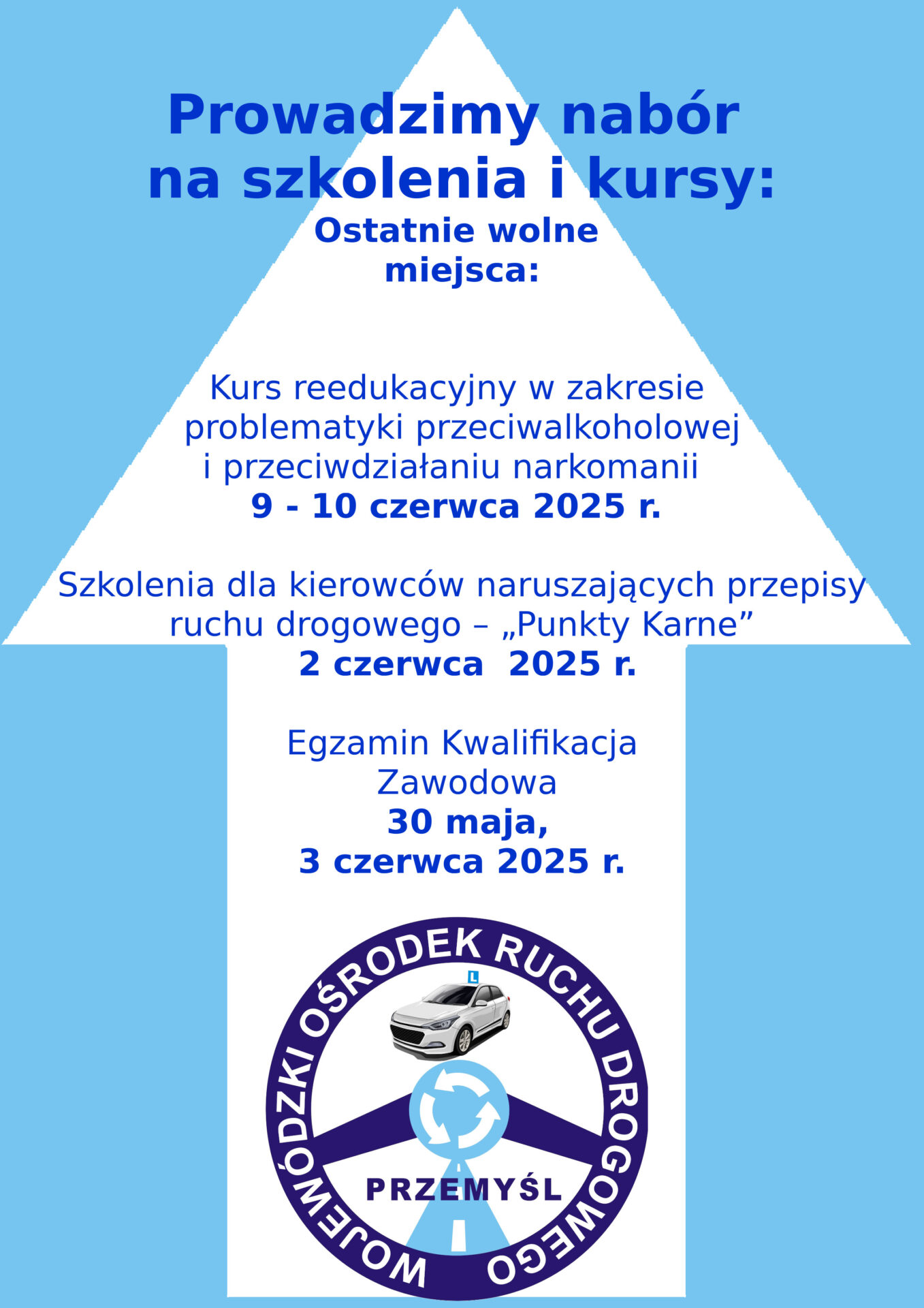 Prowadzimy nabór na szkolenia i kursy: Ostatnie wolne miejsca: Kurs reedukacyjny w zakresie problematyki przeciwalkoholowej i przeciwdziałaniu narkomanii 9 - 10 czerwca 2025 r. Szkolenia dla kierowców naruszających przepisy ruchu drogowego – „Punkty Karne” 2 czerwca 2025 r. Egzamin Kwalifikacja Zawodowa 30 maja, 3 czerwca 2025 r.