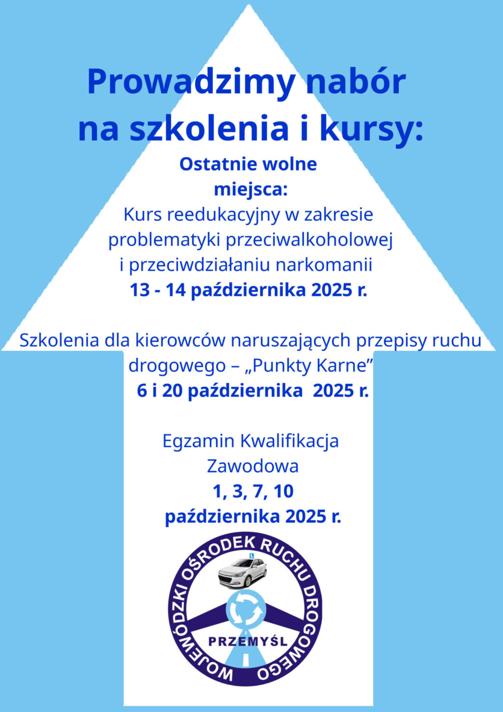 Prowadzimy nabór na szkolenia i kursy: Ostatnie wolne miejsca:🚗🚕🚗🚕🚗🚕🚗 Kurs reedukacyjny w zakresie problematyki przeciwalkoholowej i przeciwdziałaniu narkomanii 13 - 14 października 2025 r. 🚗🚕🚗🚕🚗🚕🚗 Szkolenia dla kierowców naruszających przepisy ruchu drogowego – „Punkty Karne” 6 i 20 października 2025 r. 🚗🚕🚗🚕🚗🚕🚗 Egzamin Kwalifikacja Zawodowa 1, 3, 7, 10 października 2025 r. ZAPRASZAMY‼️